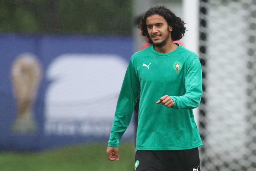 Morocco's midfielder #06 Ayyoub Bouaddi takes part in a training session at the New England Revolution Training Centre in Foxborough, near Boston, on July 7 2026, during the 2026 World Cup football tournament.  FRANCK FIFE / AFP