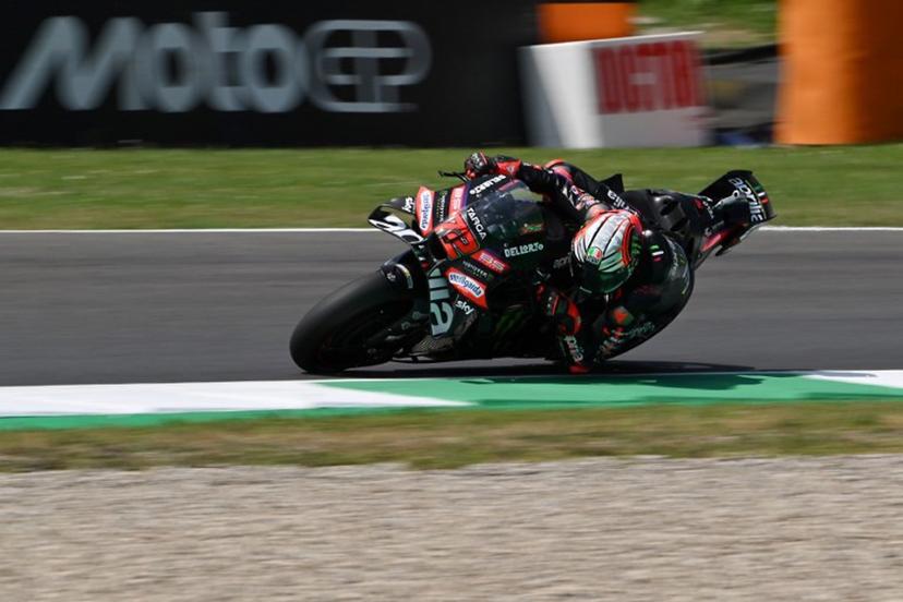 Aprilia Racing team's Italian MotoGP rider Marco Bezzecchi steers his motorbike during the second practice session ahead of the Italian Moto GP Grand Prix at Mugello circuit, in Mugello, near Florence, on May 29, 2026.  Andreas SOLARO / AFP