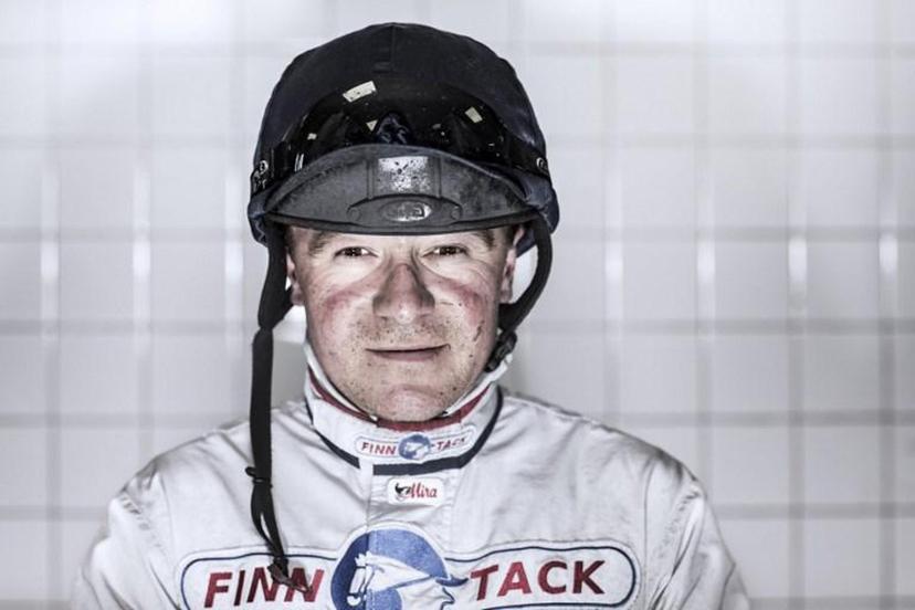 French jockey Franck Nivard poses afer a race at the Hippodrome de Vincennes horse racing track on June 08, 2018.  JOEL SAGET / AFP