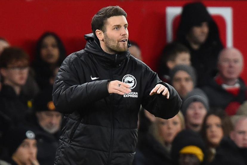 Brighton's German head coach Fabian Hurzeler gestures on the touchline during the English FA Cup third round football match between Manchester United and Brighton and Hove Albion at Old Trafford Stadium in Manchester, north west England, on January 11, 2026.  PETER POWELL / AFP
