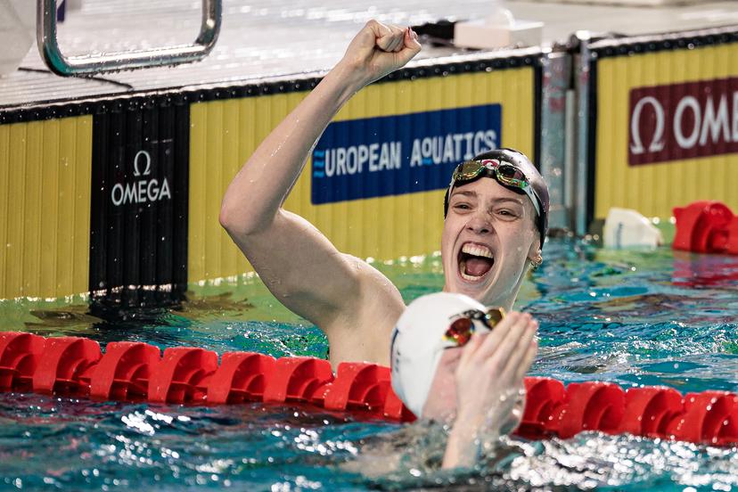 Florine Gaspard of Belgium during the Women's 50m Breaststroke Final at the European Aquatics Short Course Swimming Championships in Lublin, Poland, on Sunday 07 December 2025. BELGA PHOTO NIKOLA KRSTIC