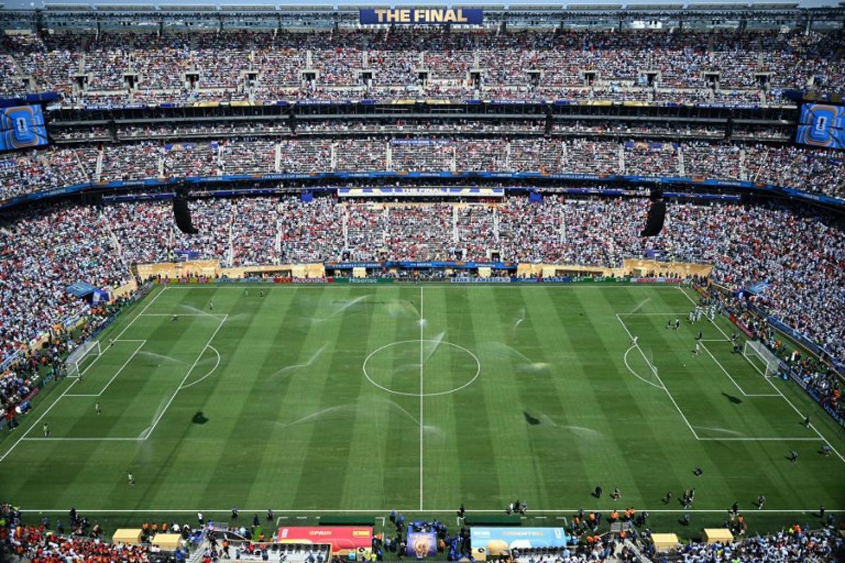 A general view of spectators in the stands ahead of the 2026 World Cup football tournament final match between Spain and Argentina at the New York/New Jersey Stadium in East Rutherford on July 19, 2026.   MAURO PIMENTEL / AFP