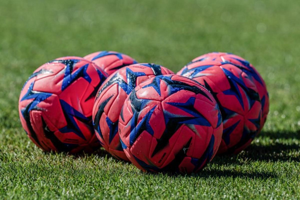 Football balls are pictured at the Robert Louis-Dreyfus Training Centre, in northern Marseille on August 19, 2026.  Miguel MEDINA / AFP