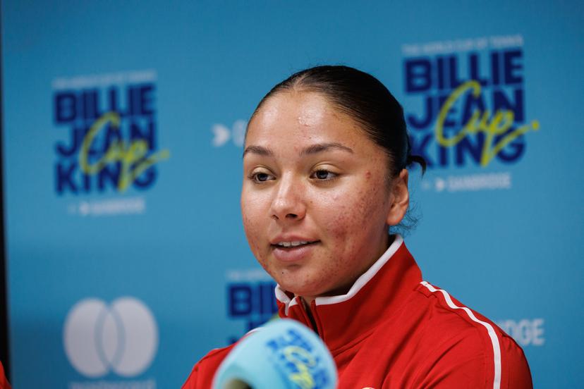 Belgian Sofia Costoulas pictured during a press conference of Belgian team ahead of the meeting between Belgium and USA, in the qualifiers of the Billie Jean King Cup tennis, in Oostende, Belgium, on Tuesday 07 April 2026. The game will be played on 10 and 11th April. PHOTO KURT DESPLENTER