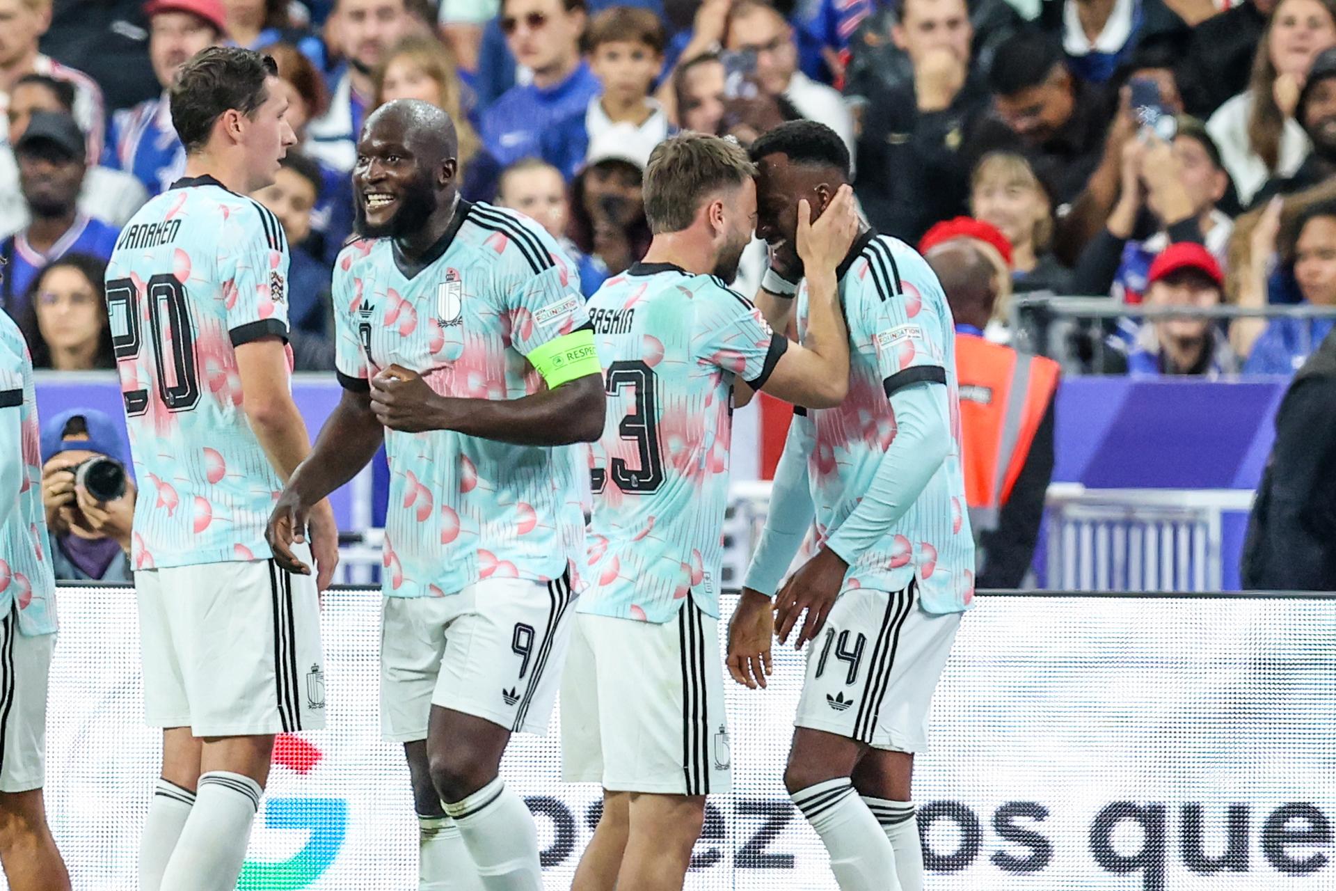Belgium's Dodi Lukebakio celebrates after scoring during a soccer game between France and Belgian national team Red Devils, on Monday 5 October 2026  in Saint-Denis, France, the fourth (of 6) game of the UEFA Nations League group stage. BELGA PHOTO BRUNO FAHY
