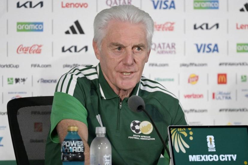 South Africa's Belgian head coach Hugo Broos gives a press conference at the Mexico City Stadium in Mexico City on June 10, 2026, on the eve of the 2026 World Cup football match between Mexico and South Africa.  Alfredo ESTRELLA / AFP