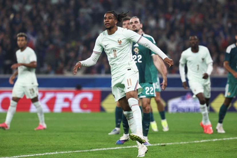 France's forward #11 Michael Olise celebrates scoring his team's first goal during the international friendly football match between France and North Ireland at the Decathlon Arena - Pierre Mauroy stadium in Villeneuve-d'Ascq, northern France on June 8, 2026, ahead of the 2026 FIFA World Cup football tournament.  FRANCK FIFE / AFP