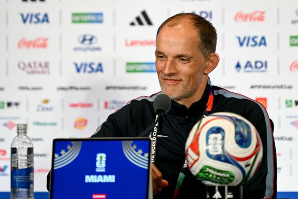 England's German head coach Thomas Tuchel gives an MD-1 press conference at Miami Stadium in Miami on July 10, 2026, on the eve of the 2026 World Cup football tournament quarter-final match between Norway and England.  CHANDAN KHANNA / AFP