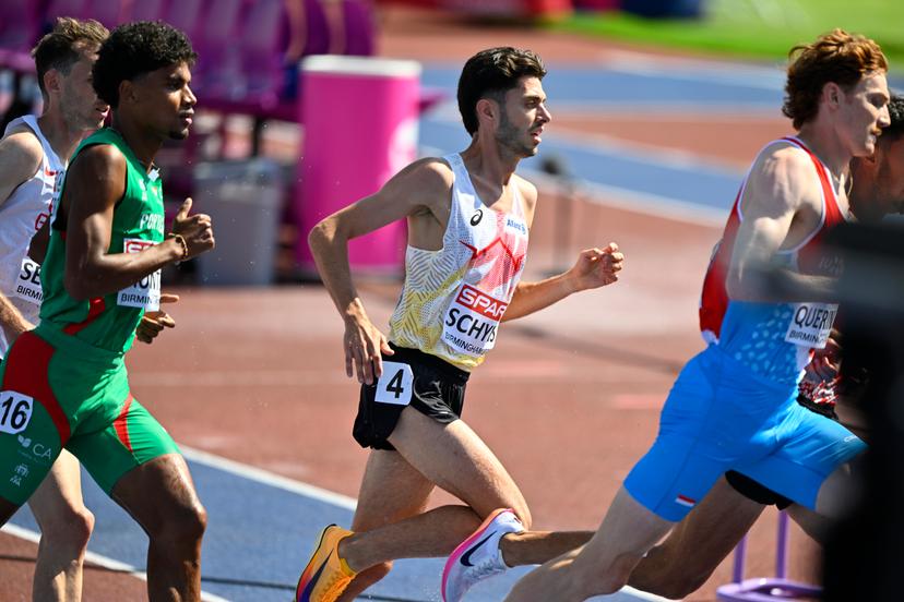Belgian Remi Schyns pictured during the men's 3000m steeplechase, at on the fourth day of the European Athletics Championships (August 10-18) in Birmingham, United Kingdom, on Thursday 13 August 2026. BELGA PHOTO ERIC LALMAND