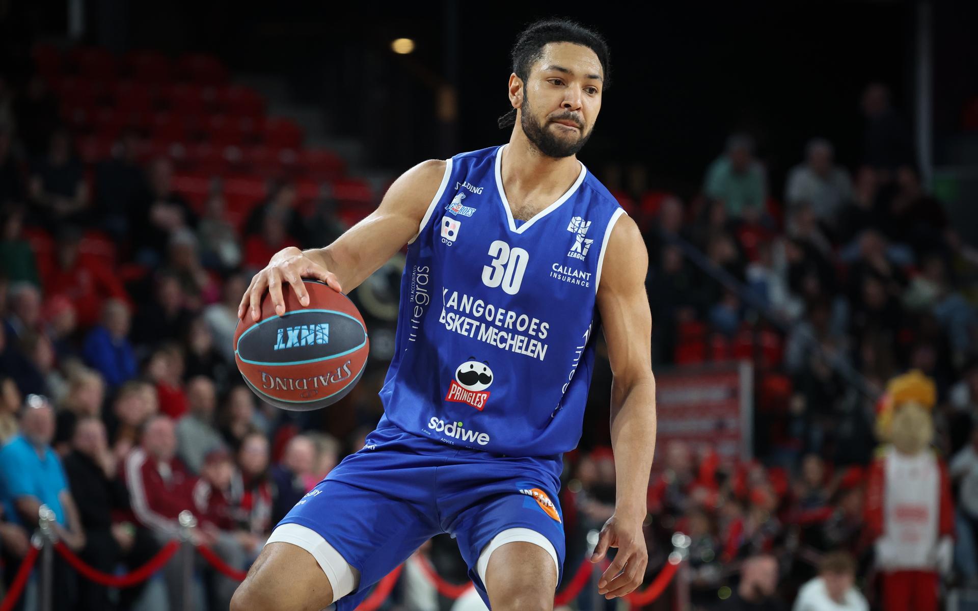 Mechelen's Joshua Heath pictured in action during a basketball match between Spirou Charleroi and Kangoeroes Basket Mechelen, Friday 27 March 2026 in Charleroi, on day 25 of the 'BNXT League' Belgian and Dutch first division basket championships. BELGA PHOTO VIRGINIE LEFOUR