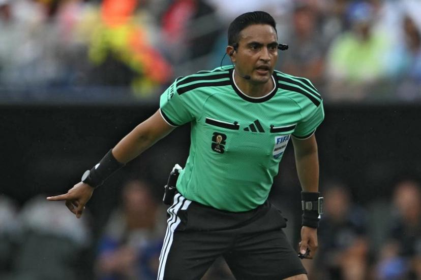 Honduran referee Said Martinez gestures a ruling  during the 2026 World Cup Group L football match between England and Ghana at the Boston Stadium in Foxborough on June 23, 2026.   MAURO PIMENTEL / AFP