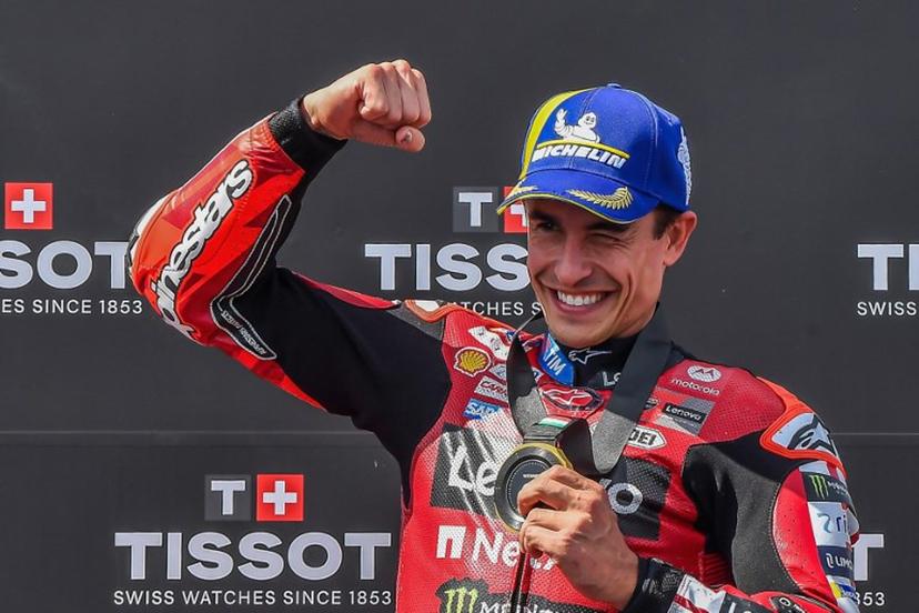 Team Ducati Lenovo Team's Marc Marquez celebrates winning the Sprint competition at the Balaton Park Circuit in Balatonfokajar, Hungary, on June 6, 2026, ahead of the Hungarian Motorcycle MotoGP Grand Prix.   FERENC ISZA / AFP