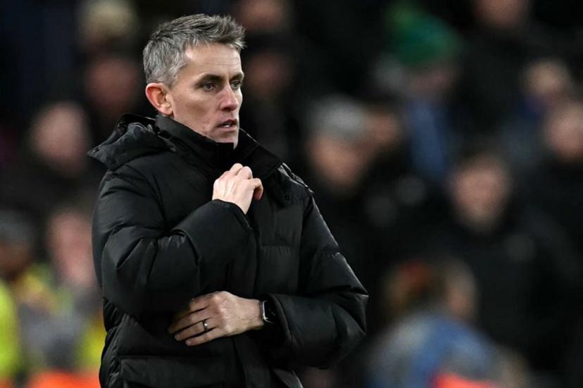Ipswich Town's English manager Kieran McKenna reacts during the English Premier League football match between Liverpool and Ipswich Town at Anfield in Liverpool, north west England on January 25, 2025.  Paul ELLIS / AFP