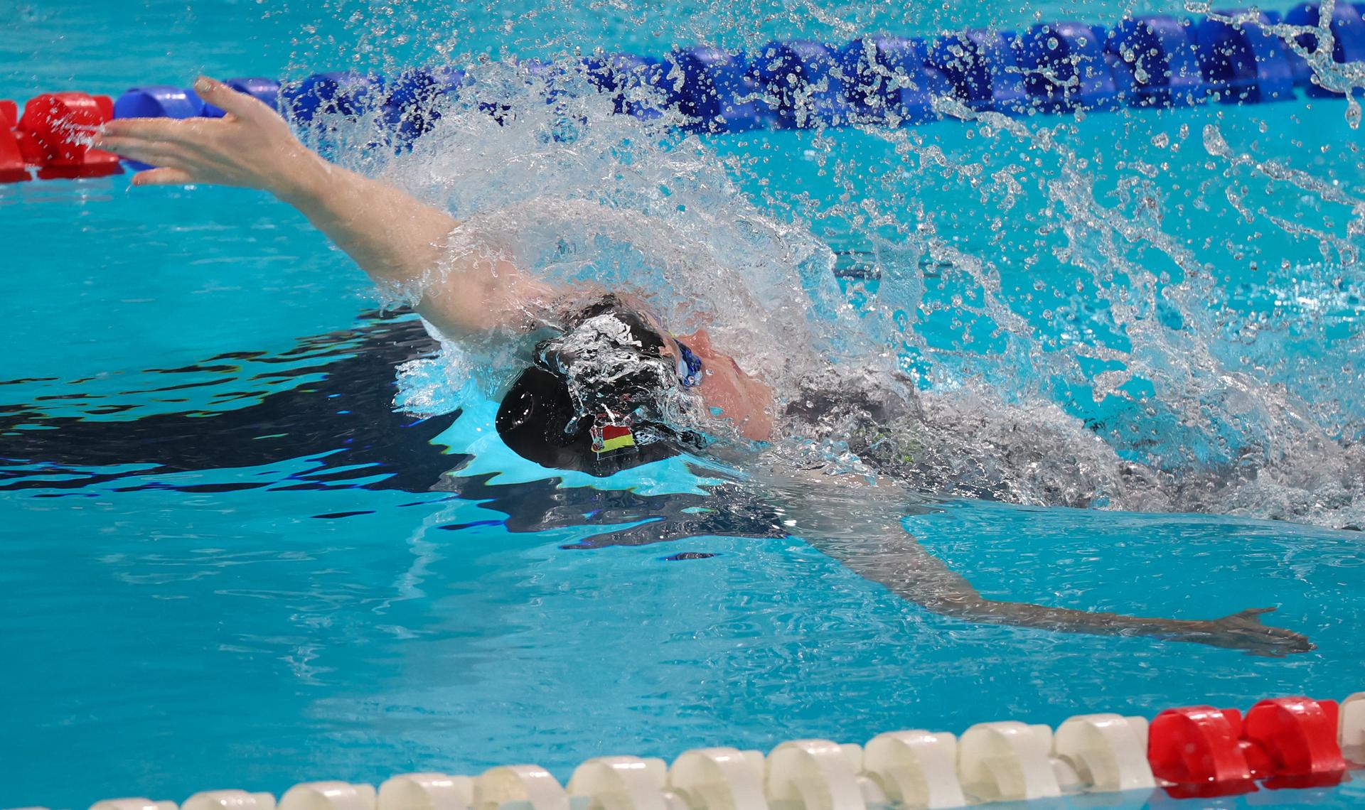 Belgian Roos Vanotterdijk pictured in action during the heats of the women's 50m backstroke event at the European Aquatics Championships in Paris, France on Wednesday 12 August 2026. BELGA PHOTO VIRGINIE LEFOUR