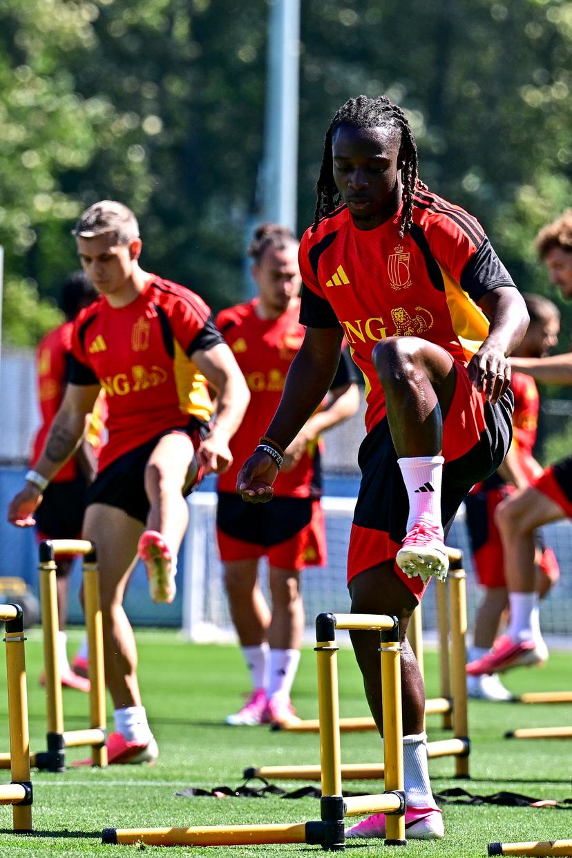 Belgium's Jeremy Doku pictured during a training of Belgian national soccer team Red Devils in their base camp, home of the Seattle Sounders, Renton, Seattle, USA, on Saturday 13 June 2026. The Red Devils prepare for the 2026 FIFA World Cup. BELGA PHOTO DIRK WAEM
