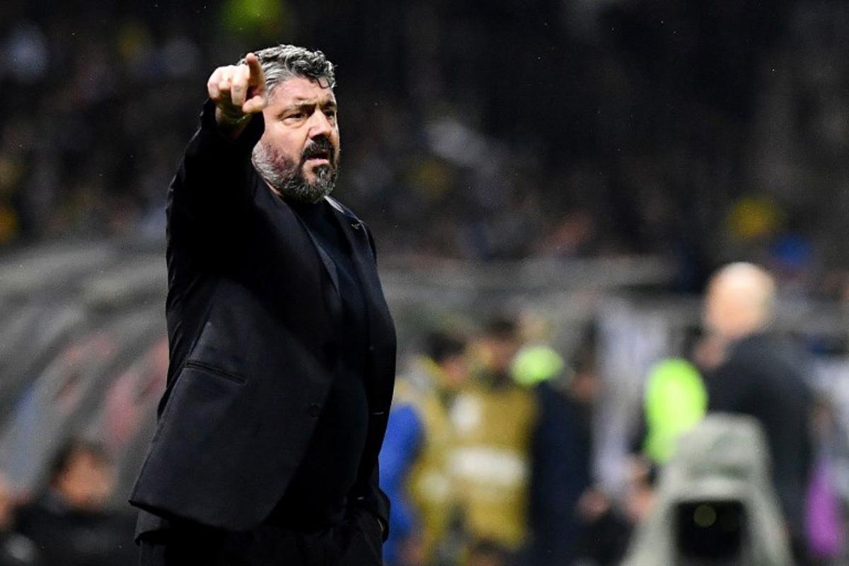 Italy's headcoach Gennaro Gattuso gestures during the FIFA World Cup 2026 European qualification final football match between Bosnia-Herzegovina and Italy at the Bilino-Polje stadium in Zenica on March 31, 2026.   ELVIS BARUKCIC / AFP