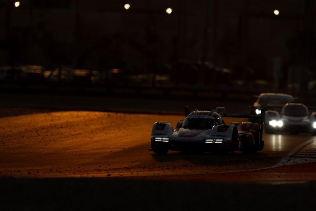 The #06 (front) Porsche Penske Motorsport, Porsche 963 of Kevin Estre, Andre Lotterer, and Laurens Vanthoor takes part in the final day of racing action in the FIA World Endurance Championship 2024 at Lusail International Circuit on March 2, 2024 in Doha, Qatar.  KARIM JAAFAR / AFP
