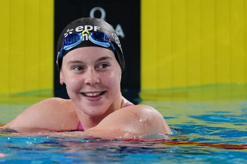 Belgium's Roos Vanotterdijk reacts after winning a semi-final of the women's 100m butterfly swimming event during the LEN European Aquatics Championships at the Olympic Aquatic Centre in Saint-Denis, northern suburbs of Paris, on August 13, 2026.  Dimitar DILKOFF / AFP