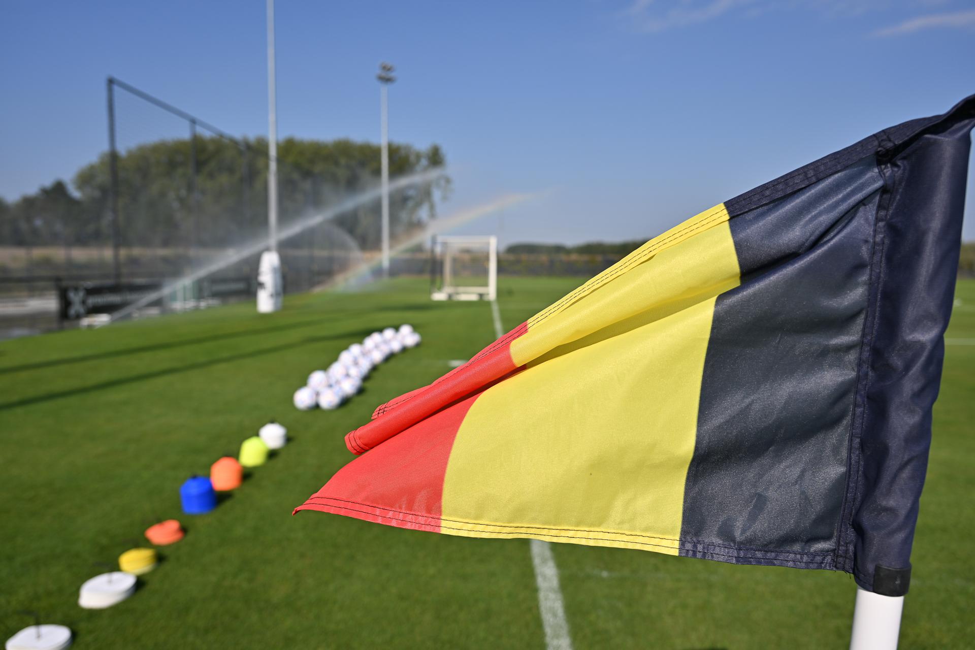 Illustration picture shows the Belgian flag ahead of a training session of Belgium's national women's soccer team the Red Flames, in Tubize, Wednesday 31 August 2022. On Friday the team will play Norway in the qualifications for the World Championships. BELGA PHOTO DAVID CATRY