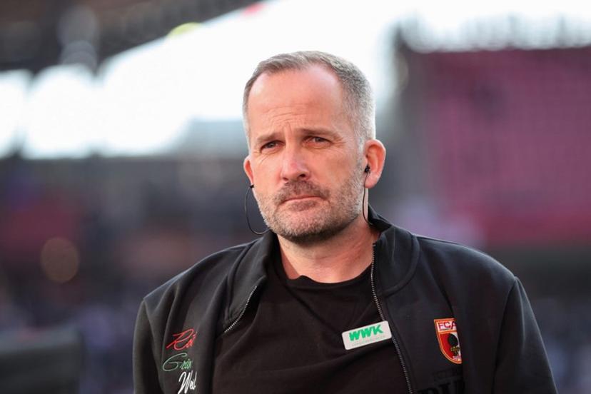 Augsburg's German head coach Manuel Baum arrives for the Bundesliga football match between RB Leipzig and Augsburg in Leipzig, eastern Germany, on March 7, 2026.  Ronny HARTMANN / AFP