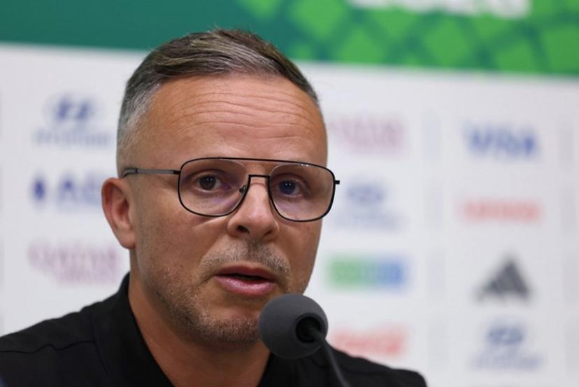 Morocco's head coach Mohamed Ouahbi speaks during a press conference on the eve of the 2026 World Cup Round of 32 football match between Morocco and the Netherlands at Monterrey stadium in Guadalupe, Nuevo Leon, Mexico on June 28, 2026.   Julio Cesar AGUILAR / AFP