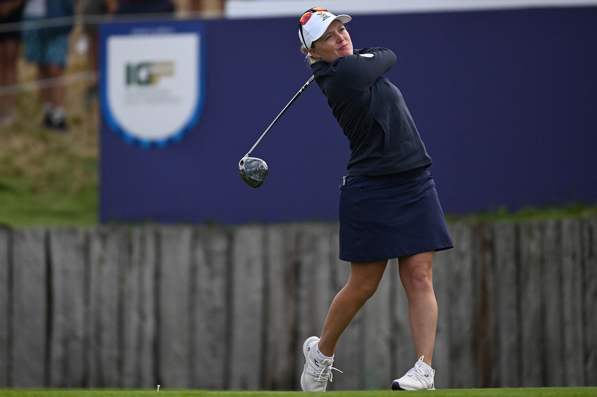 Belgium's Manon de Roey tees off as she competes in Round 1 of the Women's Individual stroke play during the 2024 Paris Summer Olympics Golf Tournament, at Le Golf National course on August 7, 2024, Guyancourt, France. BELGA PHOTO ANTHONY BEHAR BENELUX ONLY