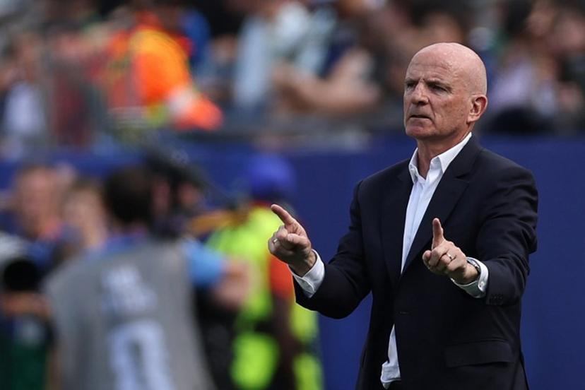 France's assistant coach Guy Stephan gestures during the 2026 World Cup Group I football match between Norway and France at the Boston Stadium in Foxborough on June 26, 2026.  FRANCK FIFE / AFP