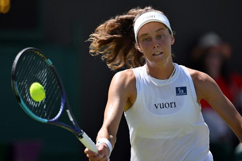 Czech Republic's Darja Vidmanova returns the ball against US player Jessica Pegula during their women's singles first round tennis match on the first day of the 2026 Wimbledon Championships at The All England Lawn Tennis and Croquet Club in Wimbledon, southwest London, on June 29, 2026.  Kirill KUDRYAVTSEV / AFP