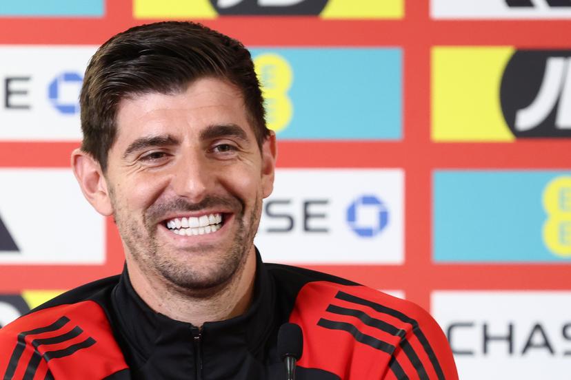 Belgium's goalkeeper Thibaut Courtois pictured during a press conference of Belgian national soccer team Red Devils in Cardiff, Wales on Sunday 12 October 2025. The team is preparing for tomorrow's match against Wales, qualifier 6/8 for the 2026 World Cup. BELGA PHOTO BRUNO FAHY