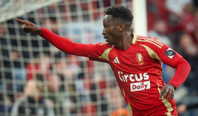 Standard's Jean Thierry Lazare Amani celebrates after scoring during a soccer match between Standard de Liege and KV Mechelen, Saturday 29 March 2025 in Liege, on day 1 (out of 10) of the Europe Play-offs of the 2024-2025 'Jupiler Pro League' first division of the Belgian championship. BELGA PHOTO VIRGINIE LEFOUR