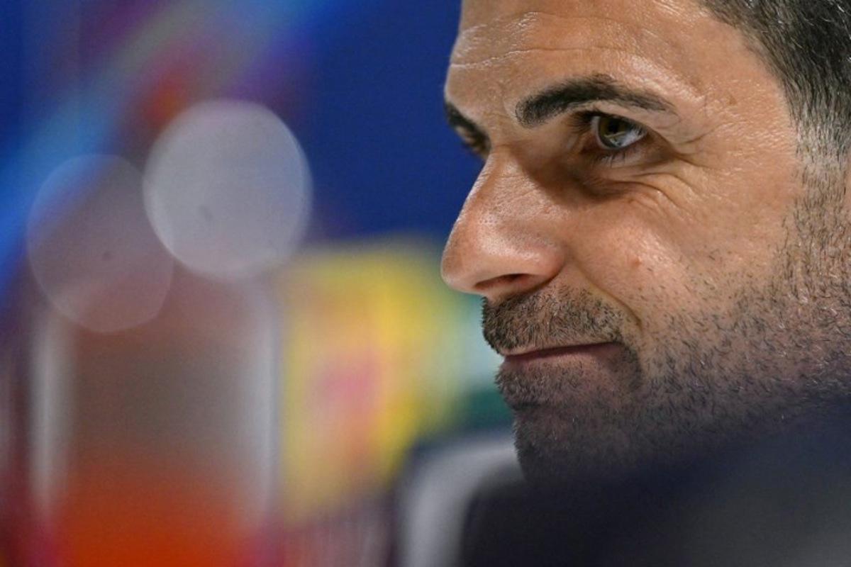 Arsenal's Spanish manager Mikel Arteta attends a press conference at the Emirates Stadium in London on May 4, 2026, on the eve of their UEFA Champions League league semifinal, second-leg football match against Atletico Madrid.   Glyn KIRK / AFP