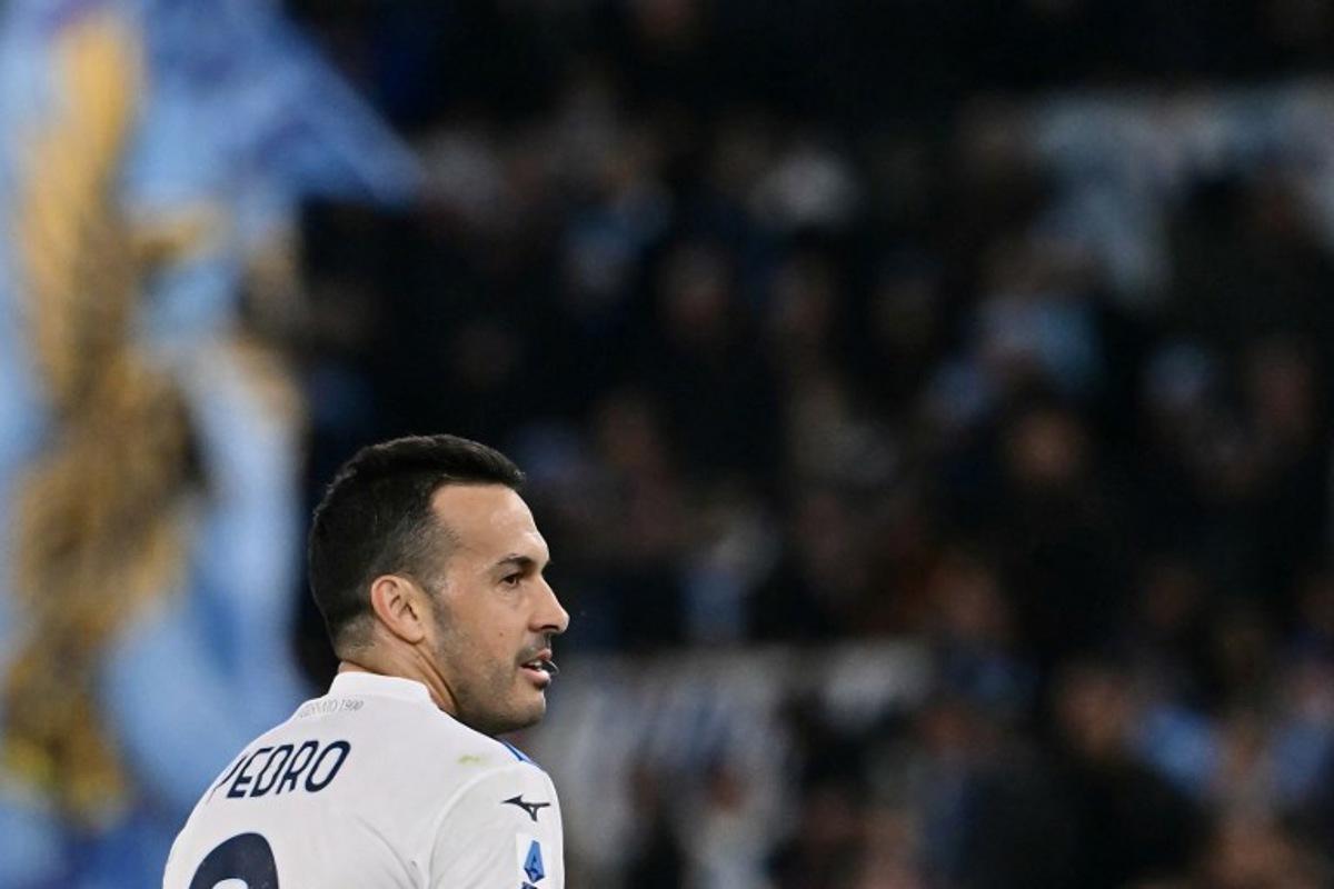 Lazio's Spanish forward #09 Pedro Rodriguez reacts during the Italian Serie A football match between Lazio and Torino at the Olympic Stadium in Rome on March 31, 2025.  Filippo MONTEFORTE / AFP