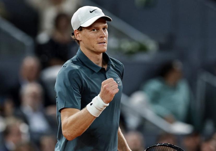 Italy's Jannik Sinner celebrates beating Spain's Rafael Jodar during their 2026 ATP Tour Madrid Open tennis tournament quarterfinal singles match at the Caja Magica in Madrid, on April 29, 2026.  OSCAR DEL POZO / AFP