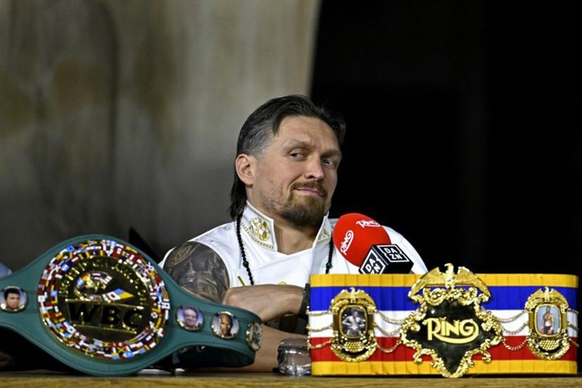 Ukraine's Oleksandr Usyk attends a press conference at the Grand Egyptian Museum in Giza on May 21, 2026, ahead of his WBC World Heavyweight Championship 'Glory in Giza' boxing match against Netherlands' Rico Verhoeven in Egypt.  Khaled DESOUKI / AFP