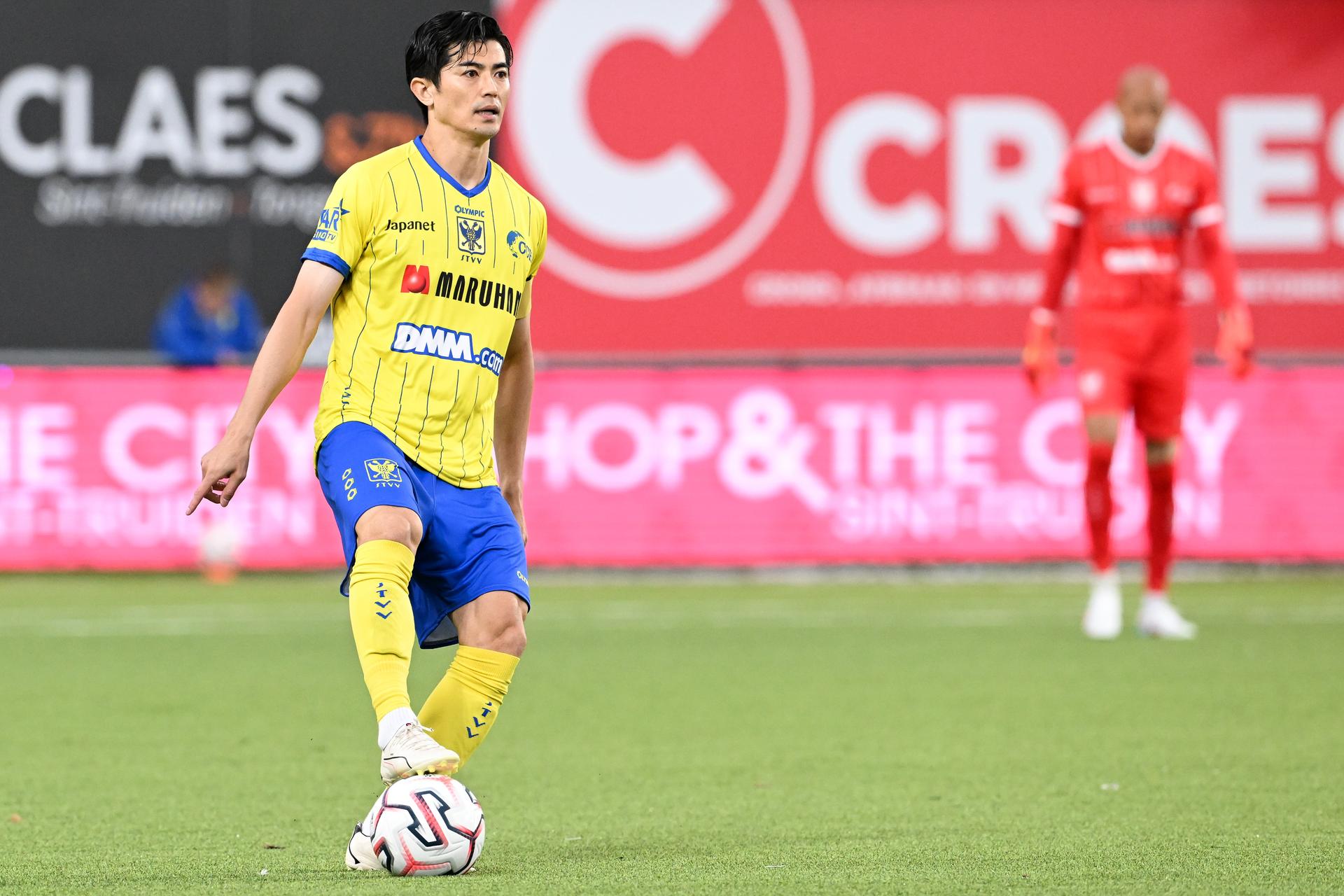 STVV's Shogo Taniguchi is pictured in action during a soccer game between Belgian Sint-Truidense V.V. and Cypriot AC Omonoia Nicosia, Thursday 20 August 2026 in Sint-Truiden, the first leg of the play-off round for the UEFA Europa League league phase. BELGA PHOTO JILL DELSAUX