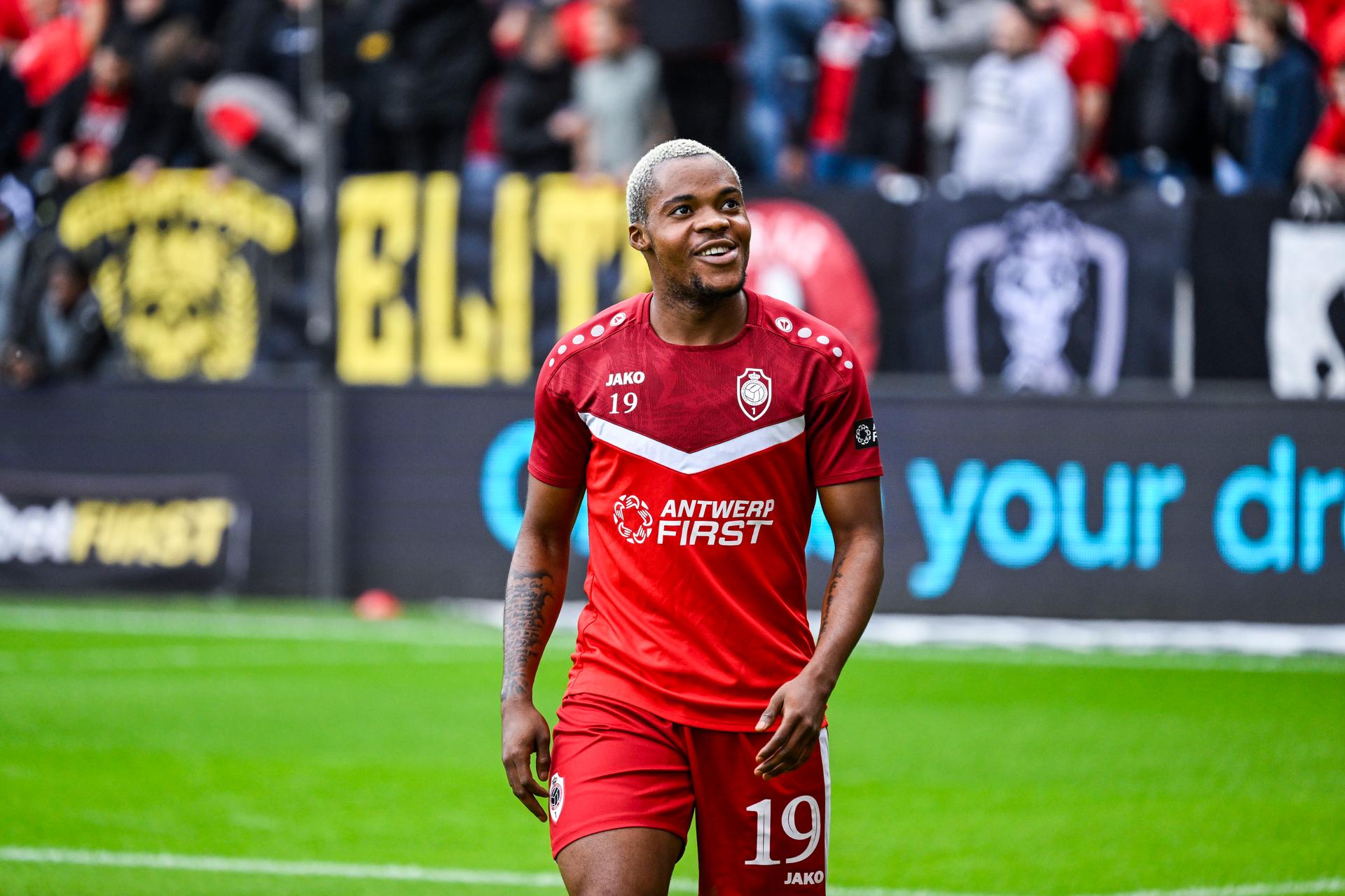 Antwerp's Victor Udoh pictured before a soccer match between Royal Antwerp FC and Beerschot VA, Sunday 29 September 2024 in Antwerp, on day 9 of the 2024-2025 season of the 'Jupiler Pro League' first division of the Belgian championship. BELGA PHOTO TOM GOYVAERTS