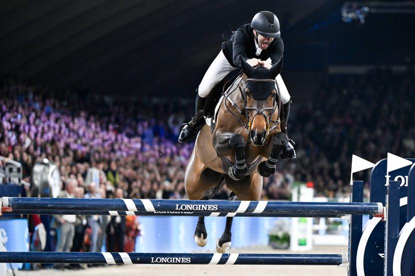 Belgian Pieter Devos with Casual Dv Z pictured in action during the FEI World Cup Jumping competition at the 'Vlaanderens Kerstjumping - Memorial Eric Wauters' equestrian event in Mechelen on Monday 30 December 2024. BELGA PHOTO TOM GOYVAERTS