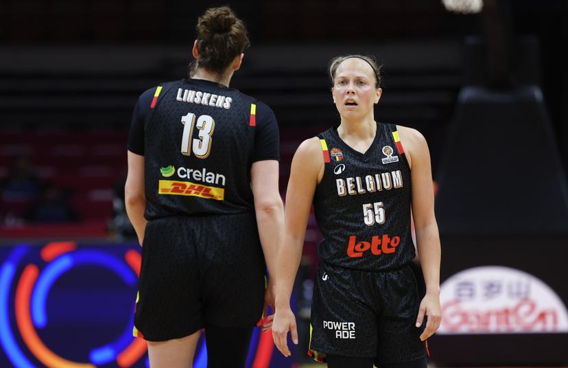 Belgium's Kyara Linskens and Belgium's Julie Allemand pictured during a basket game between Brazil and Belgium's national team Belgian Cats, in Wuhan, China, on Wednesday 11 March 2026, the first day (of 5) of the qualifications phase for the World Cup Basket tournament. BELGA PHOTO NIKOLA KRSTIC