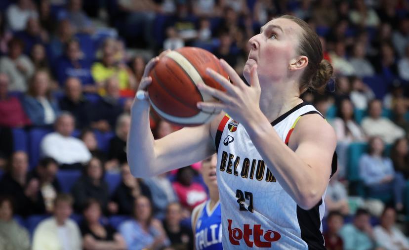Belgium's Marie Vervaet pictured in action during a friendly basket game between Belgium's national team Belgian Cats and Italy, in Jemappes, on Friday 23 May 2025. BELGA PHOTO VIRGINIE LEFOUR
