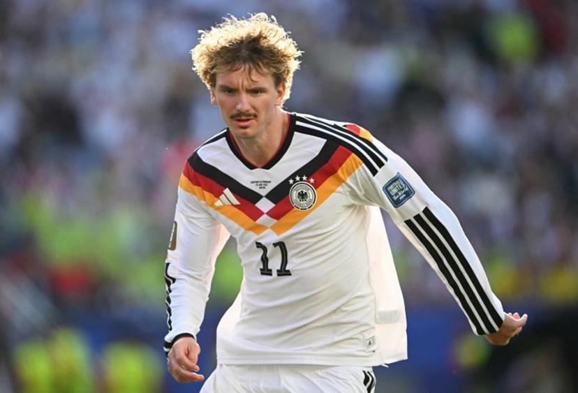 Germany's forward #11 Nick Woltemade reacts during the 2026 World Cup round of 32 football match between Germany and Paraguay at the Boston Stadium in Foxborough on June 29, 2026.   MAURO PIMENTEL / AFP