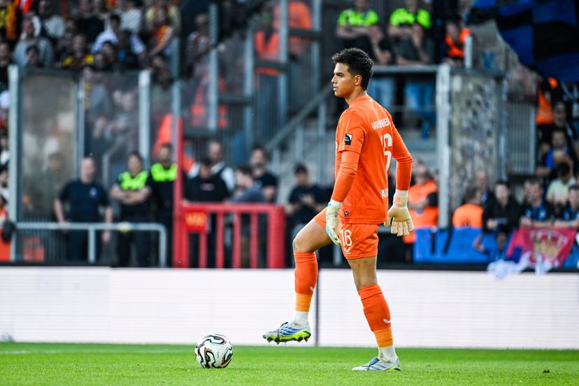 Club's goalkeeper Dani Van Den Heuvel pictured in action during a soccer match between KV Mechelen and Club Brugge KV, Thursday 21 May 2026 in Mechelen, on the ninth day of the Champion's Play-offs of the 2025-2026 'Jupiler Pro League' first division of the Belgian championship. BELGA PHOTO TOM GOYVAERTS
