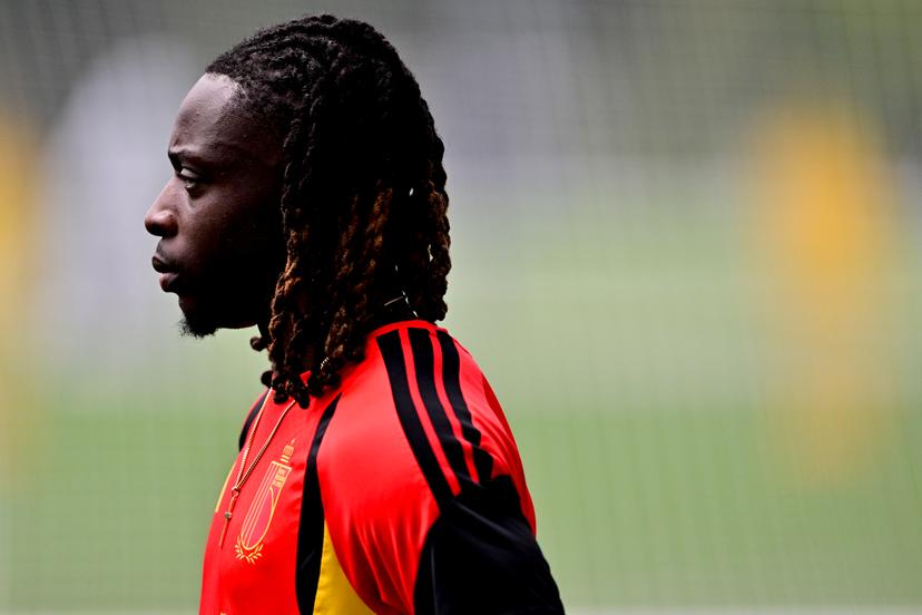 Belgium's Jeremy Doku pictured during a training session of Belgian national soccer team Red Devils in their base camp, home of the Seattle Sounders, Renton, Seattle, USA, on Friday 19 June 2026. The Red Devils prepare for their next game in the group stage of the 2026 FIFA World Cup. BELGA PHOTO DIRK WAEM