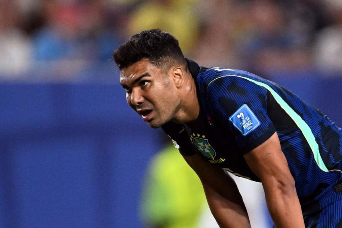 Brazil's midfielder #05 Casemiro reacts at the end of the 2026 World Cup Group C football match between Brazil and Haiti at the Philadelphia Stadium in Philadelphia on June 19, 2026.   Mauro PIMENTEL / AFP
