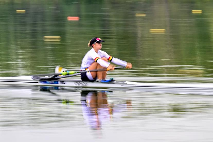 Belgian athlete Mazarine Guilbert pictured during a training session ahead of a press conference organized by the 'Vlaamse Roeiliga' Flemish rowing federation, Tuesday 09 September 2025 in Willebroek, to present the athletes and new coaching staff that will take part to the World Championships in Shanghai (September 21-28). BELGA PHOTO DIRK WAEM