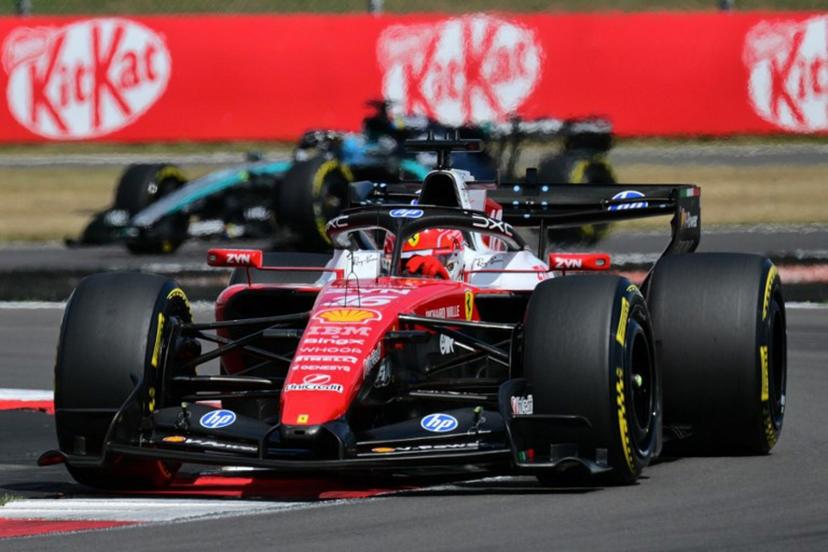Ferrari's Monegasque driver Charles Leclerc leads during the Formula One British Grand Prix at the Silverstone motor racing circuit in Silverstone, central England, on July 5, 2026.  Andrej ISAKOVIC / AFP