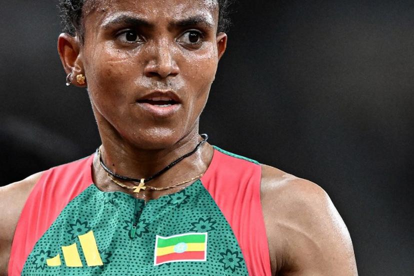 Ethiopia's Gudaf Tsegay reacts after competing in the women's 5000m heats during the World Athletics Championships in Tokyo on September 18, 2025.  Jewel SAMAD / AFP