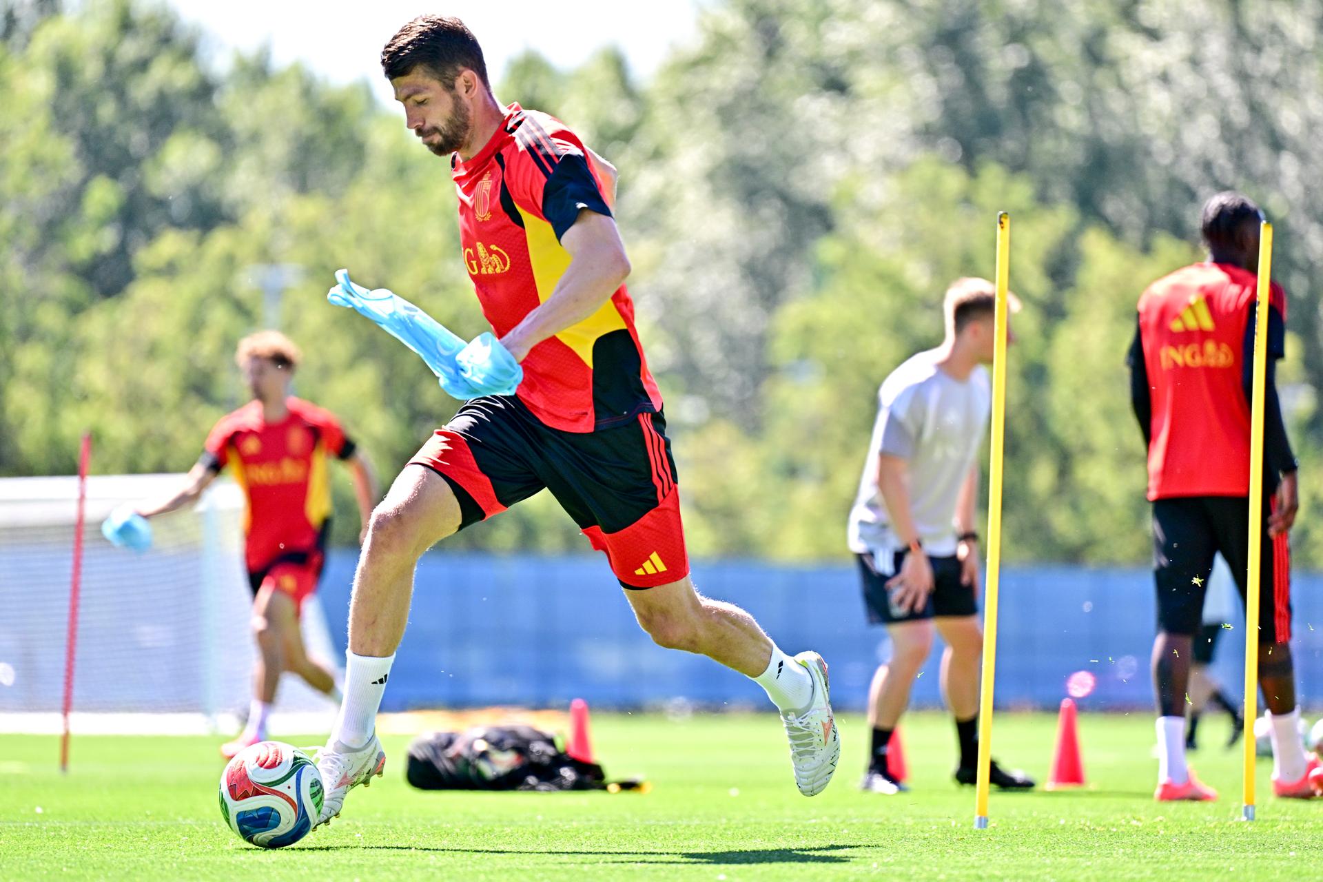 Belgium's Brandon Mechele pictured during a training of Belgian national soccer team Red Devils in their base camp, home of the Seattle Sounders, Renton, Seattle, USA, on Thursday 11 June 2026. The Red Devils prepare for the 2026 FIFA World Cup. BELGA PHOTO DIRK WAEM