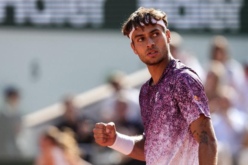 Italy's Flavio Cobolli reacts after a point as he plays against during his men's final singles match against Germany's Alexander Zverev on day 15 of the French Open tennis tournament on Court Philippe-Chatrier at the Roland-Garros Complex in Paris on June 7, 2026.  Dimitar DILKOFF / AFP