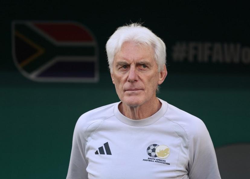 South Africa's Belgian head coach Hugo Broos watches from the touchline during the 2026 World Cup Group A football match between South Africa and South Korea at the Monterrey Stadium in Guadalupe, Mexico, on June 24, 2026.   Julio Cesar AGUILAR / AFP