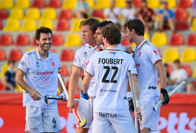 Belgium's Alexander Hendrickx celebrates after scoring during a hockey game between Belgian national team Red Lions and The Netherlands, Saturday 27 June 2026 in Wavre, match 15/16 in the group stage of the men's FIH Pro League competition. BELGA PHOTO JOHN THYS